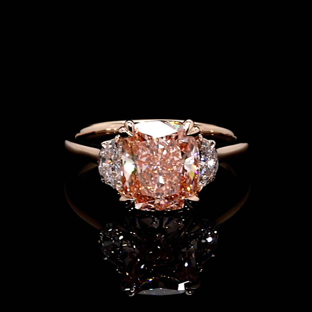 Elle Cushion Cut Three Stone Lab Pink Diamond Engagement Ring image 1