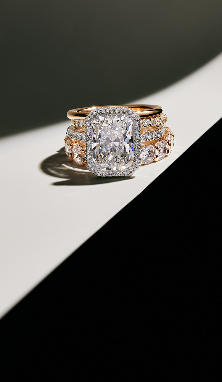 Banner showcasing Alyssa Seamless Halo® diamond engagement rings