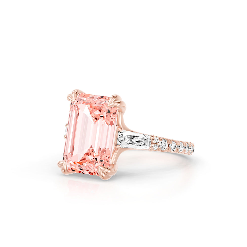 High Jewelry | Jane Emerald Cut Pink Three Stone Lab Diamond Engagement Ring image 2