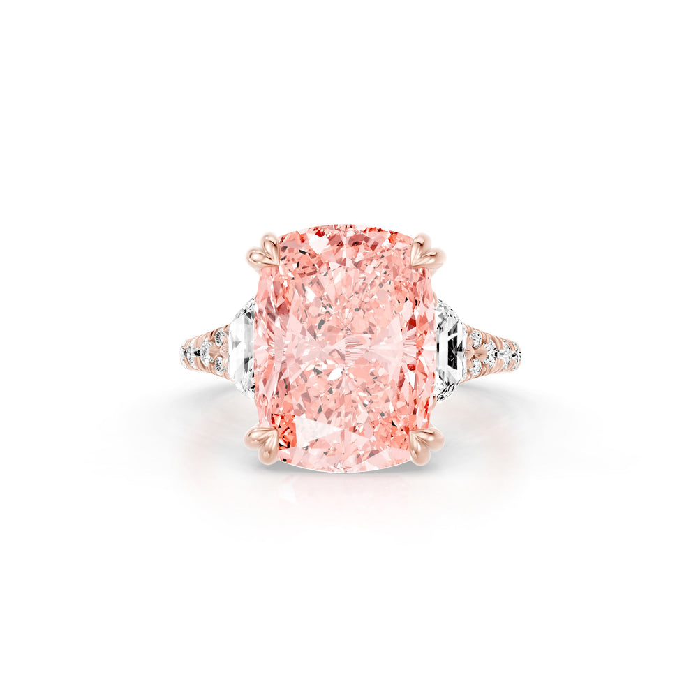 High Jewelry | Jane Cushion Cut Pink Three Stone Lab Diamond Engagement Ring image 1