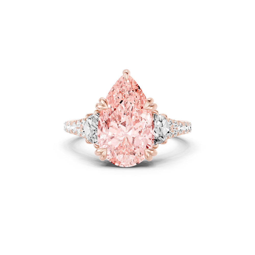 Jane Pear Cut Pink Three Stone Lab Diamond Engagement Ring image 1